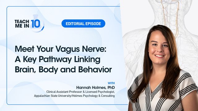 Dr Hannah Holmes smiling next to the title of her presentation "Meet Your Vagus Nerve: A Key Pathway Linking Brain, Body and Behavior" 