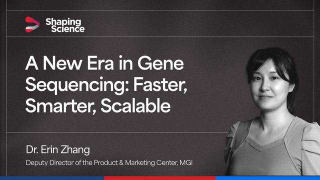 Headshot of Erin Zhang next to the title of her presentation “A New Era in Gene Sequencing: Faster, Smarter, Scalable” 