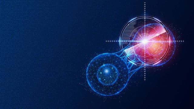 Targeting cross hairs positioned over a dividing cancer cell. 