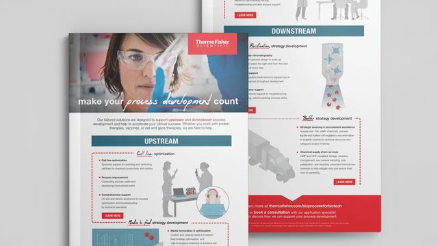 Preview of upstream process development infographic with a scientist examining a sample 